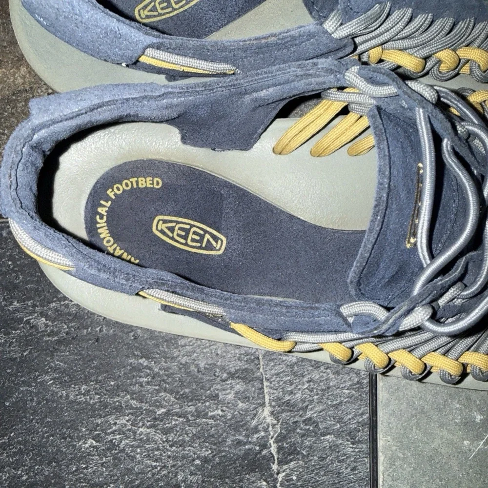 Keen Uneek Evo Shoes Men's 8.5  Blue Yellow Woven Slip On Sandals Outdoor Water